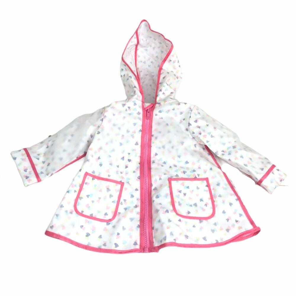 Cynthia Rowley Hearts Hooded Raincoat White Pink 3-6 Months